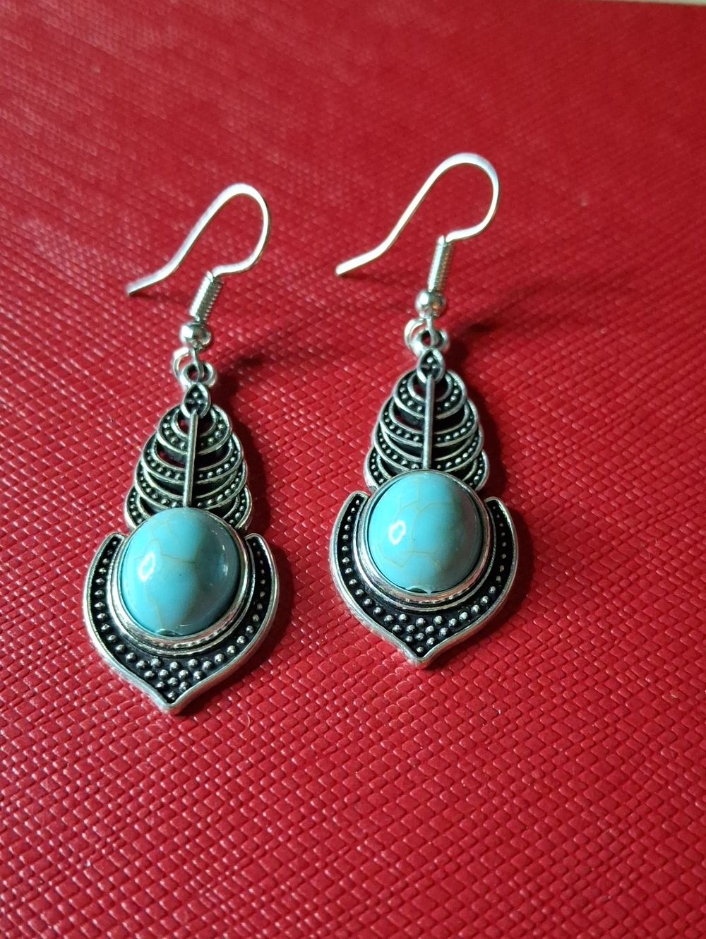 Silver Tone Faux Turquoise Earrings